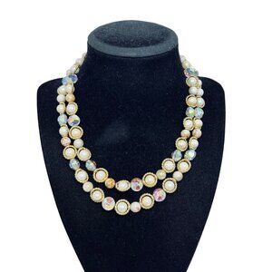 Marvella Faux Pearl/Marble And AB Beads Gold Tone Double Strand Necklace (5447)